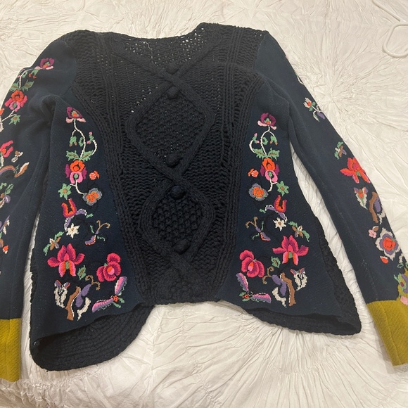 Anthropologie Sleeping on Snow navy cardigan with embroidered sleeves - Picture 2 of 7